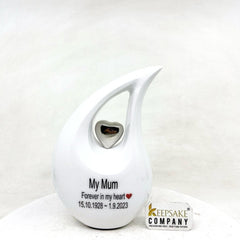 White Glossy Teardrop metal Cremation Urn in Medium size (6 Inches/ 15 centimeters) height - Memorial Urn - Ash Urn - Urn for Ashes - Urns