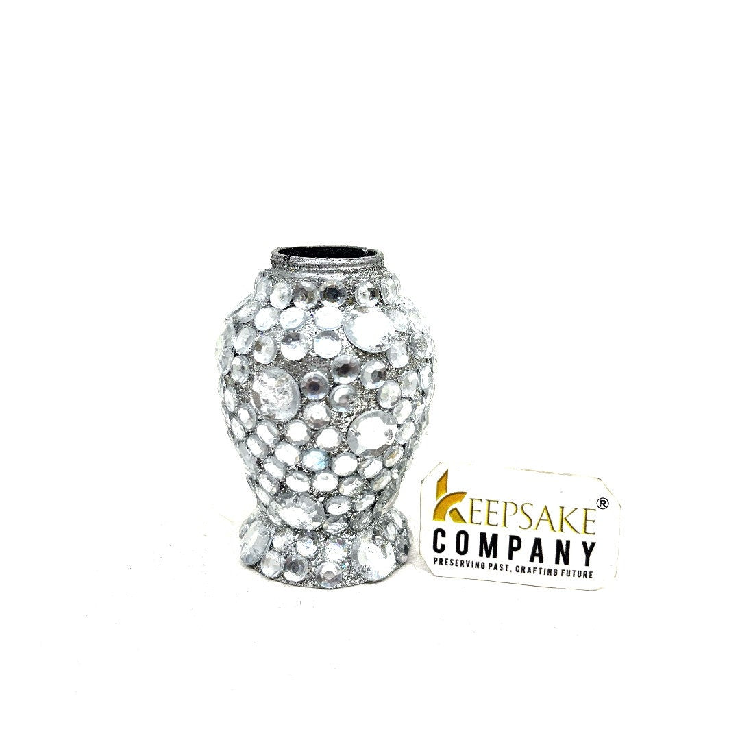 Elegant Small Urn for Ashes - Handcrafted Silver with Pearl Accents, White Mosaic Detail, Thoughtful Sympathy Gift from Keepsake Co.