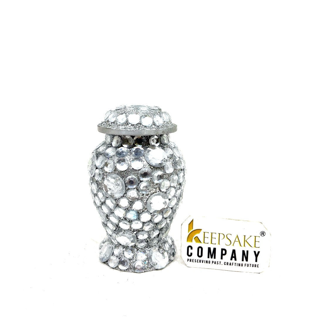 Elegant Small Urn for Ashes - Handcrafted Silver with Pearl Accents, White Mosaic Detail, Thoughtful Sympathy Gift from Keepsake Co.