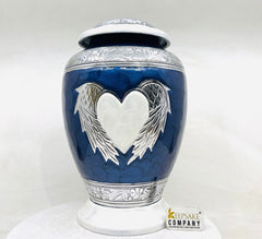 Blue White Cremation Urn for Ashes - Urns for Human Ashes  with Angel Wings and Heart - Urn - Urn - Funeral Urn - Memorial urn