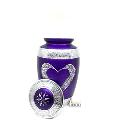 Purple Matte Cremation Urn for Human Ashes - Cremation Urn - Engraving bands - Memorial Urn - Urn for Ash - Keepsake Urn with Heart & Wings
