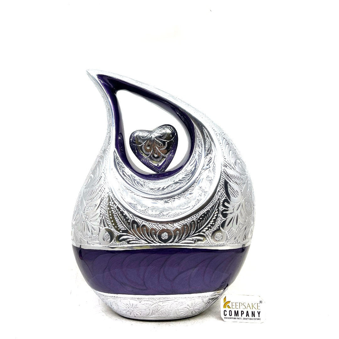 Fully Engraved Cremation Urn with Purple Enamel Neck - Personalized Cremation Urn - Urn For Memorial - Urn For Funeral - Urns For Human Ash