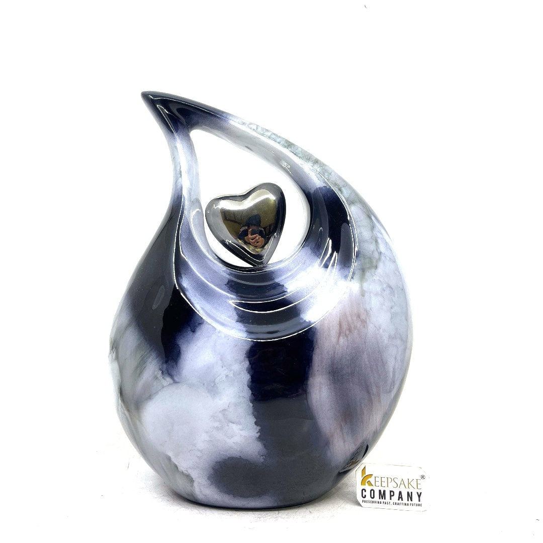 Marble Teardrop Adult Cremation Urn with Silver Heart - urns for ashes - Ash urn - urn for ashes - Adult Urn -Unique Urn - Memorial Urn