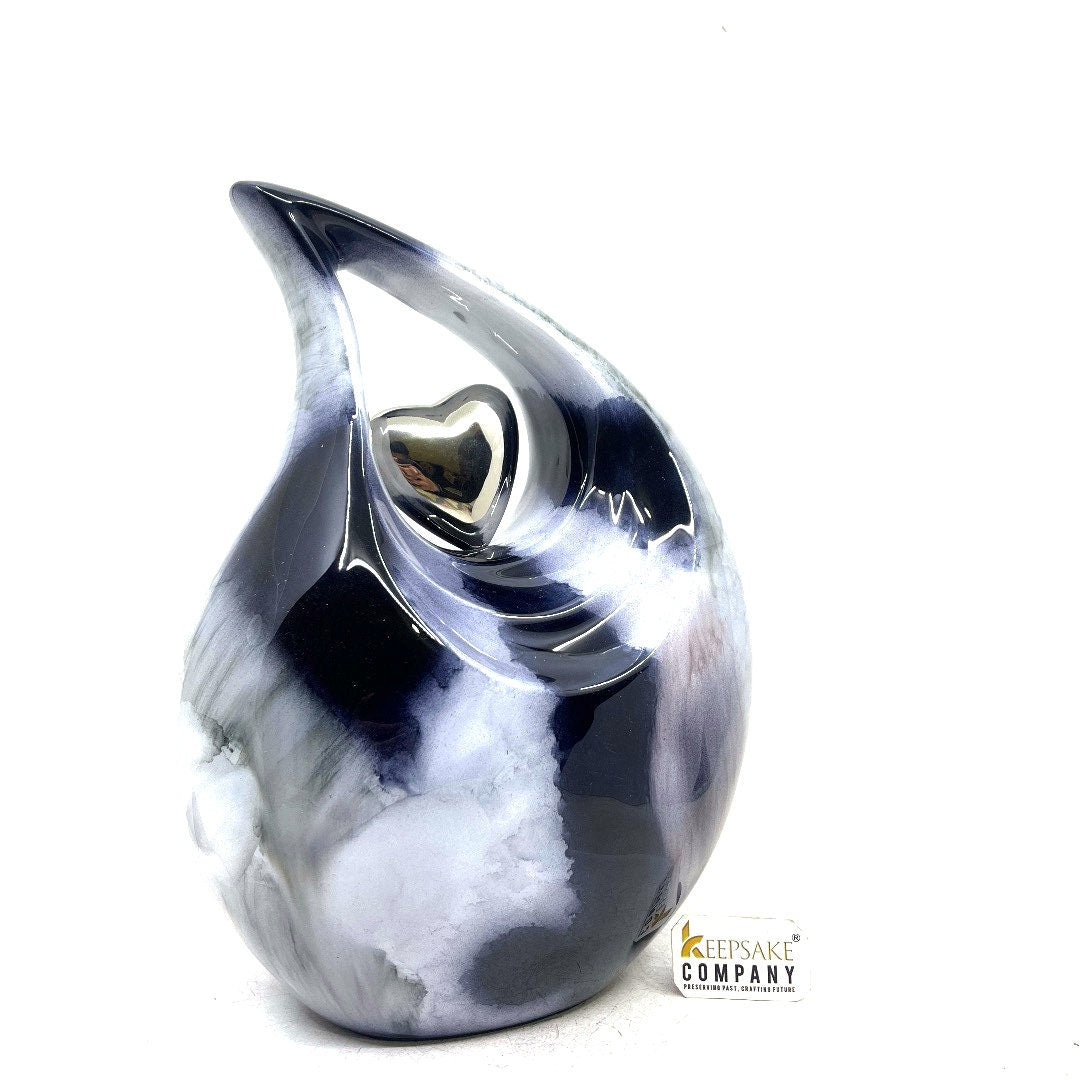 Marble Teardrop Adult Cremation Urn with Silver Heart - urns for ashes - Ash urn - urn for ashes - Adult Urn -Unique Urn - Memorial Urn