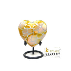 Heart Shaped Urn in Yellow clouded Design with Stand for Human Ashes - Small Urn - Mini Urn - Heart Urn - Memorial Urn - Tiny Urn - Pet Urn