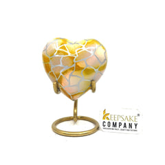 Heart Shaped Urn in Yellow clouded Design with Stand for Human Ashes - Small Urn - Mini Urn - Heart Urn - Memorial Urn - Tiny Urn - Pet Urn