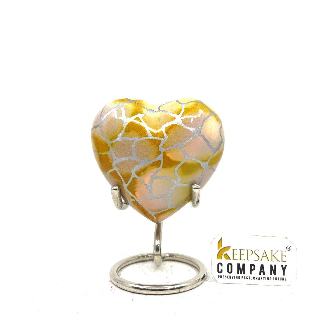 Heart Shaped Urn in Yellow clouded Design with Stand for Human Ashes - Small Urn - Mini Urn - Heart Urn - Memorial Urn - Tiny Urn - Pet Urn