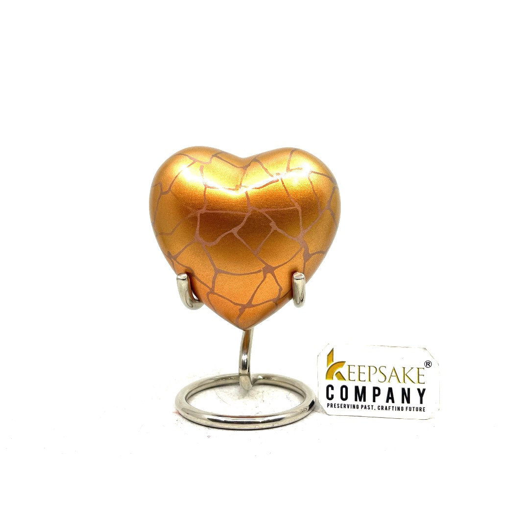 Heart Shaped Urn in Golden clouded Design with Stand for Human Ashes - Small Urn - Mini Urn - Heart Urn - Memorial Urn - Tiny Urn - Pet Urn