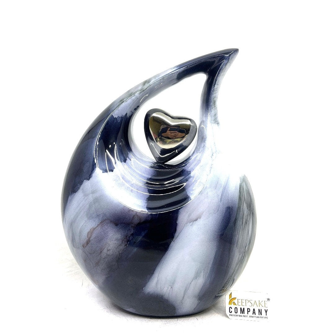 Marble Teardrop Adult Cremation Urn with Silver Heart - urns for ashes - Ash urn - urn for ashes - Adult Urn -Unique Urn - Memorial Urn