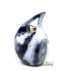 Marble Teardrop Adult Cremation Urn with Silver Heart - urns for ashes - Ash urn - urn for ashes - Adult Urn -Unique Urn - Memorial Urn