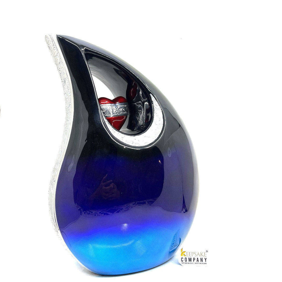 Extra Large Black-Blue Teardrop Cremation Urn for Human Ashes - Memorial & Personalized Funeral Urn from Keepsake Co.