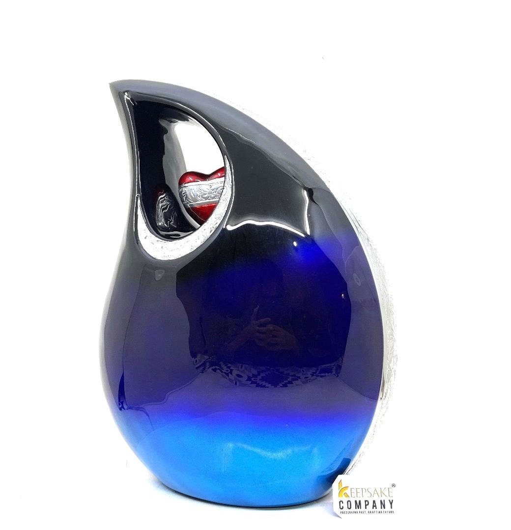 Extra Large Black-Blue Teardrop Cremation Urn for Human Ashes - Memorial & Personalized Funeral Urn from Keepsake Co.