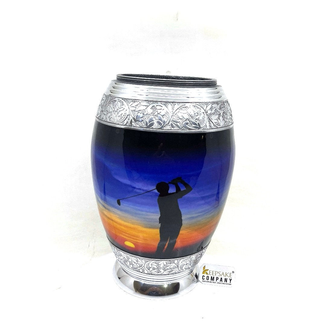 Blue Golf Cremation urn - Funeral Urn for Human Ash - Urn for Ashes Male - Urn - Decorative Urns - Burial Urn - Urns - Erns - Ern