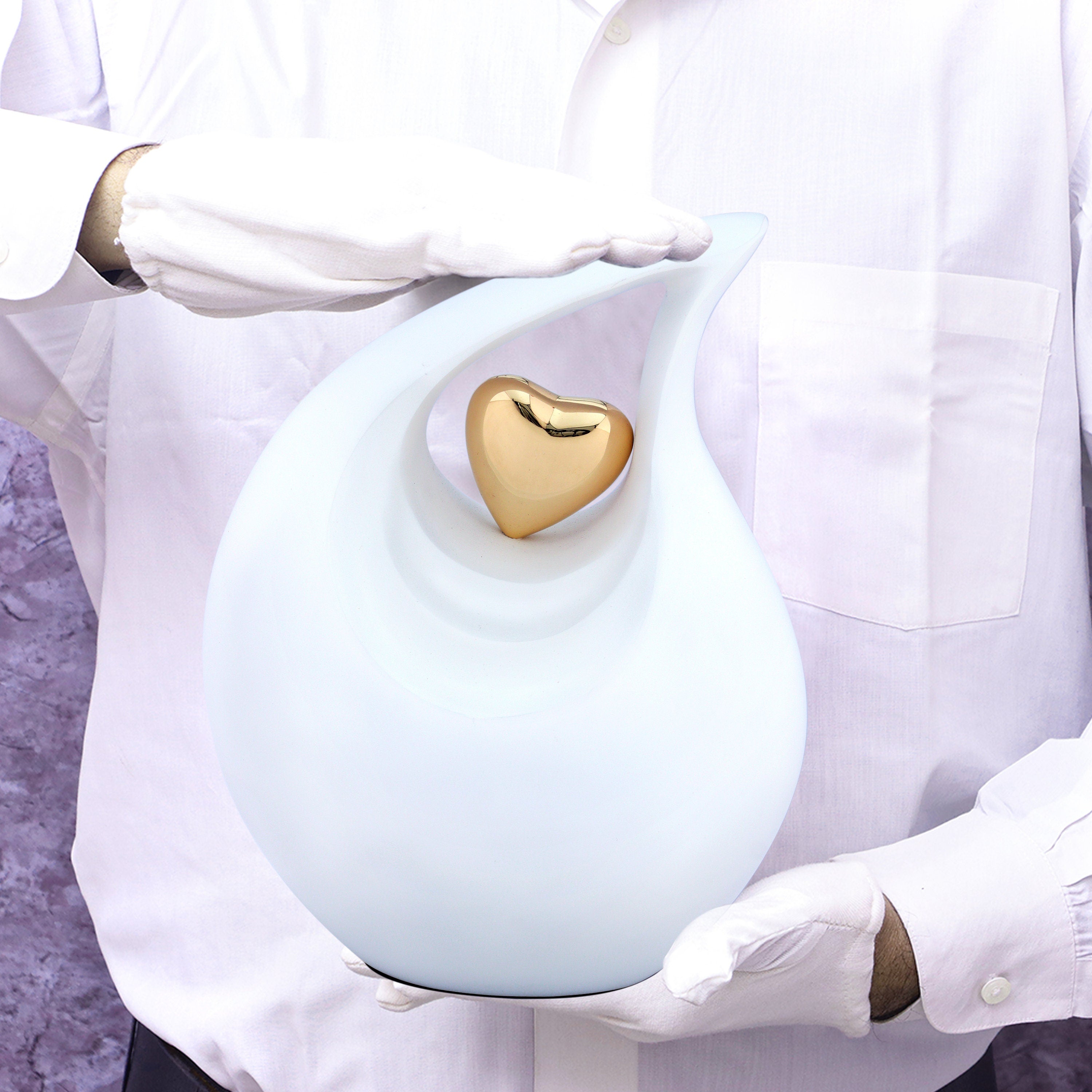 Urn Matte White with Golden Heart - Urn for Ashes - Ashes Urn - Cremation Urns  - Sympathy Gift - Human Ashes Urn - Adult Urn for Ashes