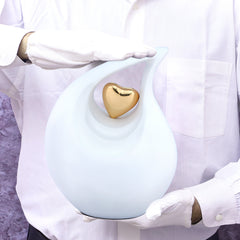 Urn Matte White with Golden Heart - Urn for Ashes - Ashes Urn - Cremation Urns  - Sympathy Gift - Human Ashes Urn - Adult Urn for Ashes