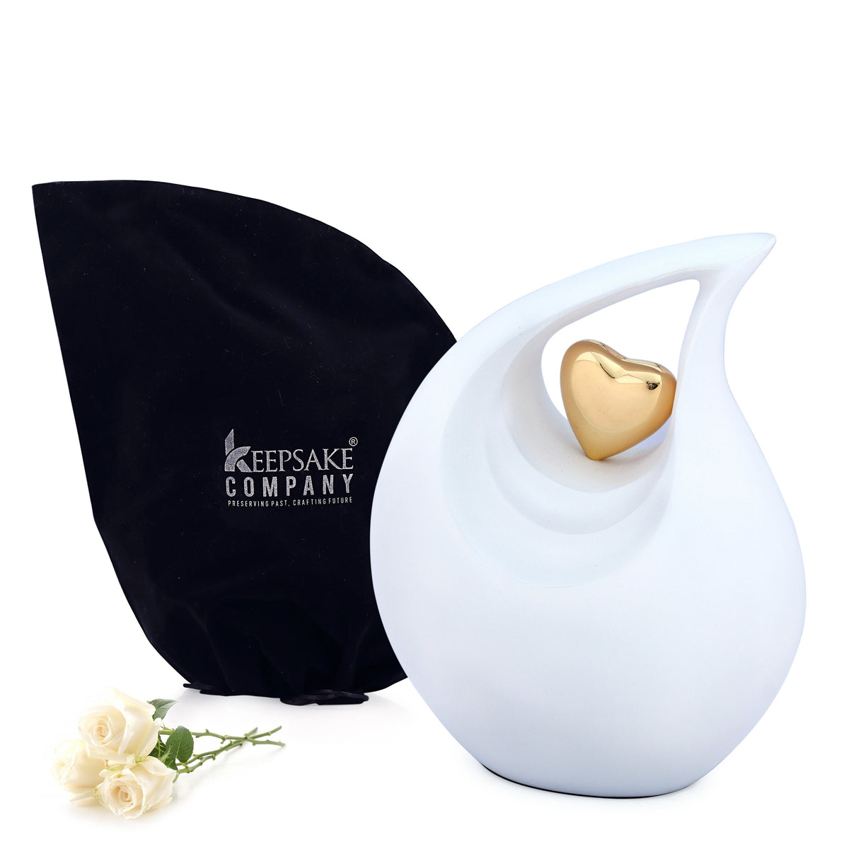 Urn Matte White with Golden Heart - Urn for Ashes - Ashes Urn - Cremation Urns  - Sympathy Gift - Human Ashes Urn - Adult Urn for Ashes