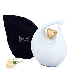 Urn Matte White with Golden Heart - Urn for Ashes - Ashes Urn - Cremation Urns  - Sympathy Gift - Human Ashes Urn - Adult Urn for Ashes