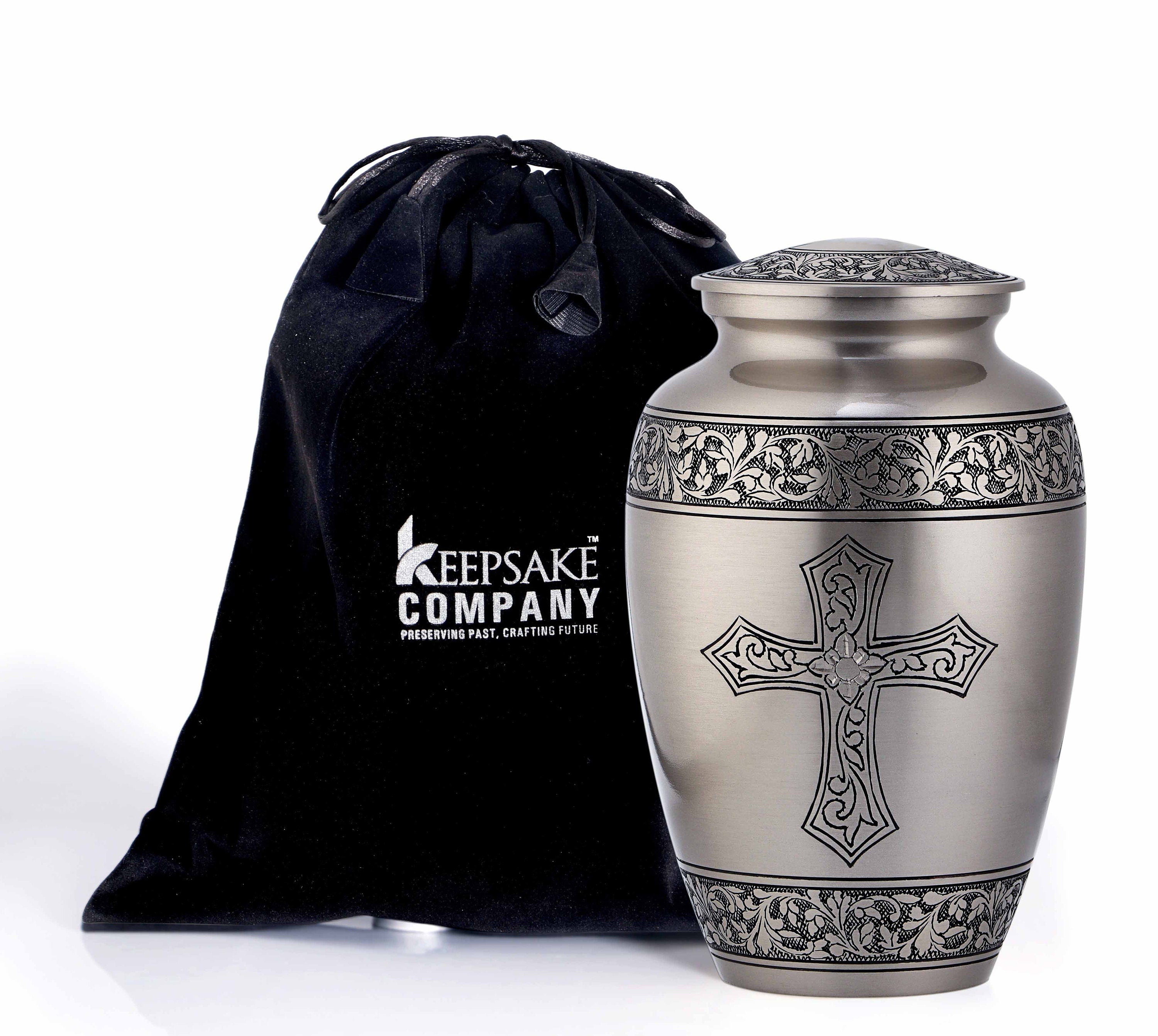 Classic Silver Cross Engraved Adult Urn