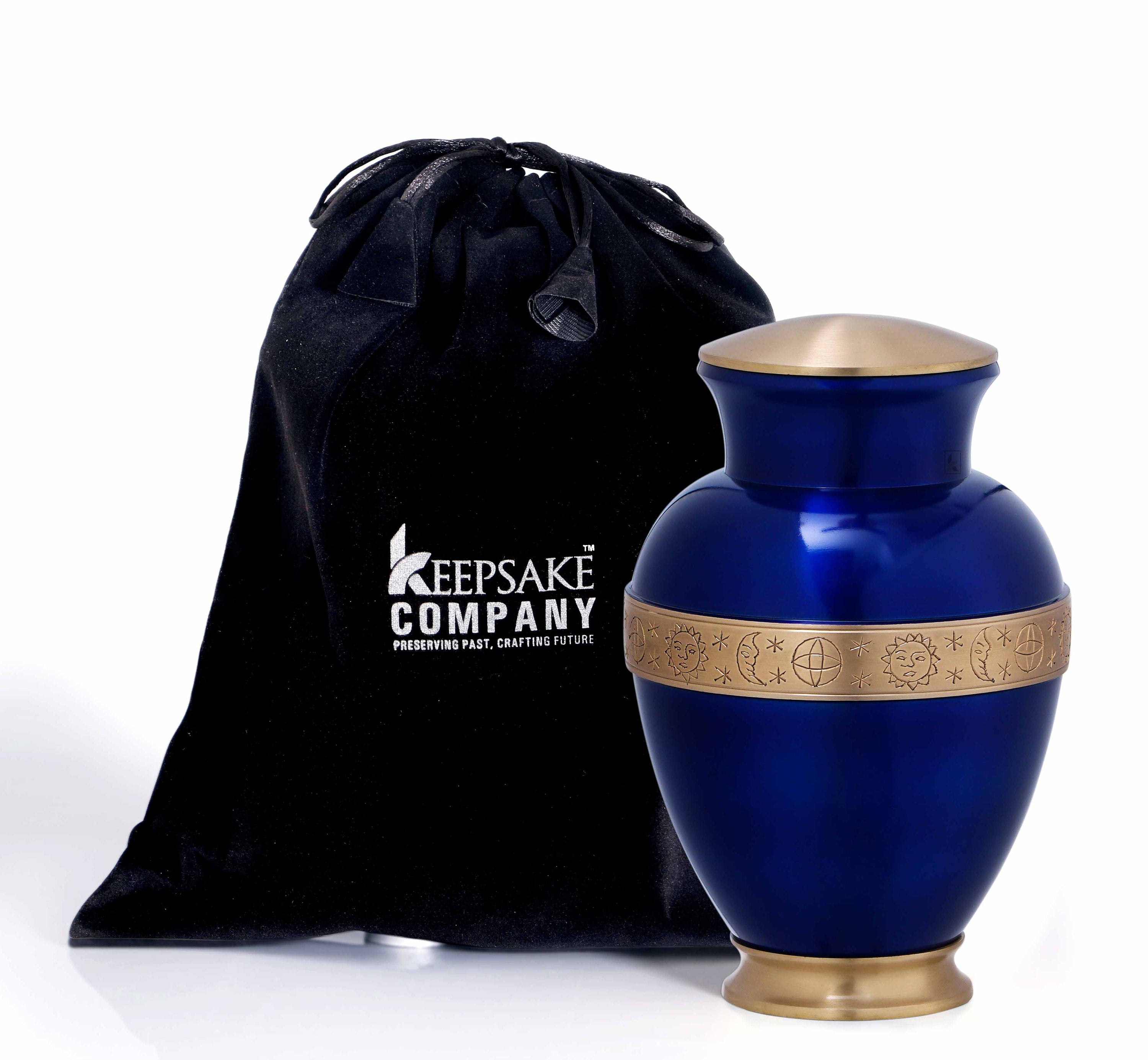 Blue Shining Adult Urn with Golden Engraved Band