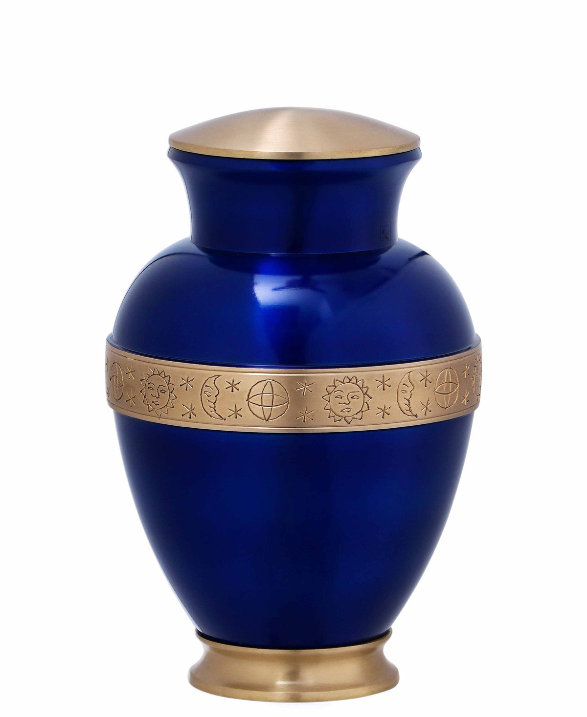 Blue Shining Adult Urn with Golden Engraved Band