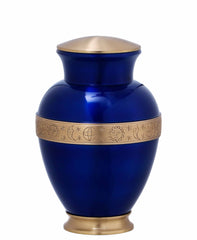 Blue Shining Adult Urn with Golden Engraved Band