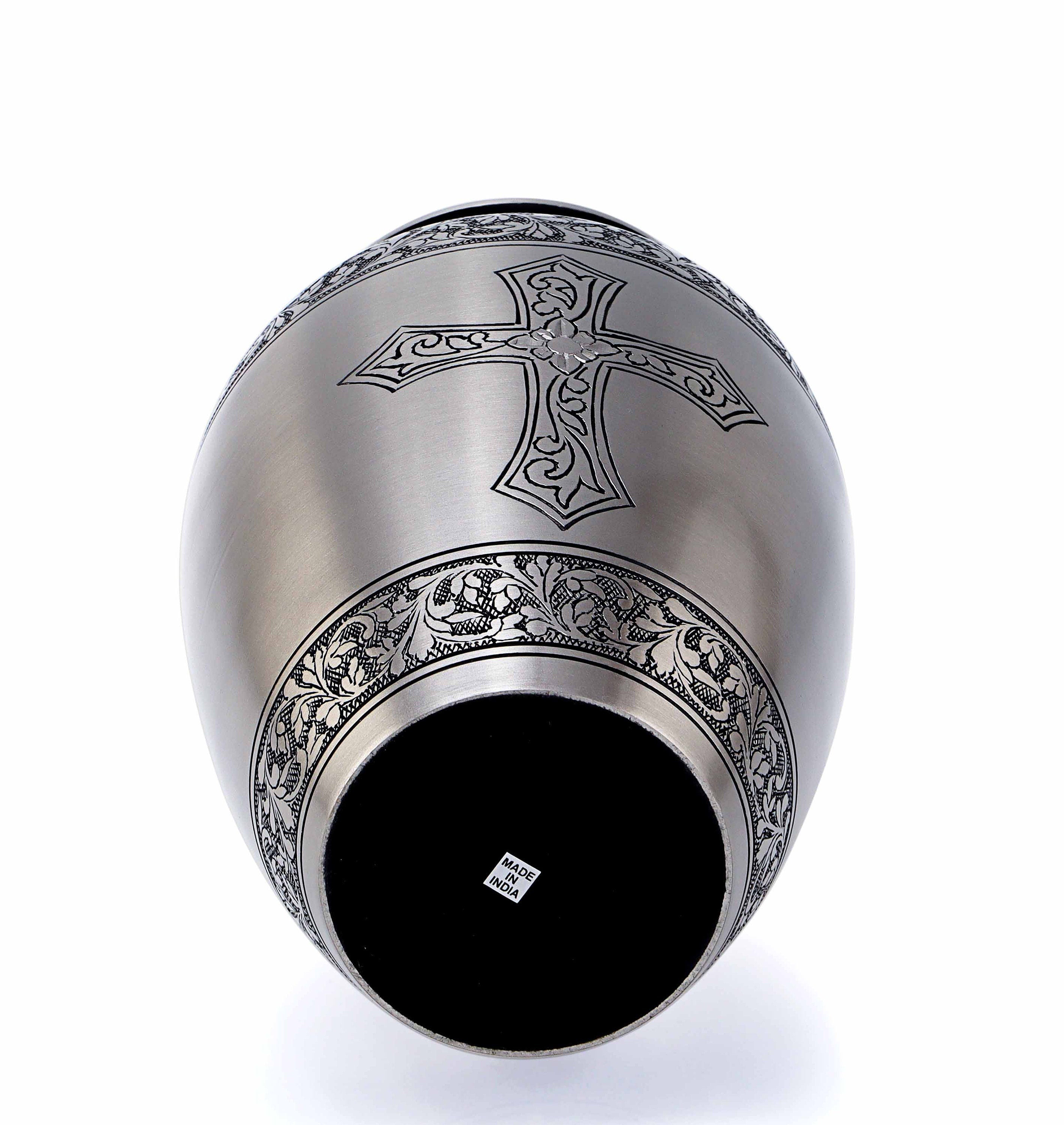 Classic Silver Cross Engraved Adult Urn