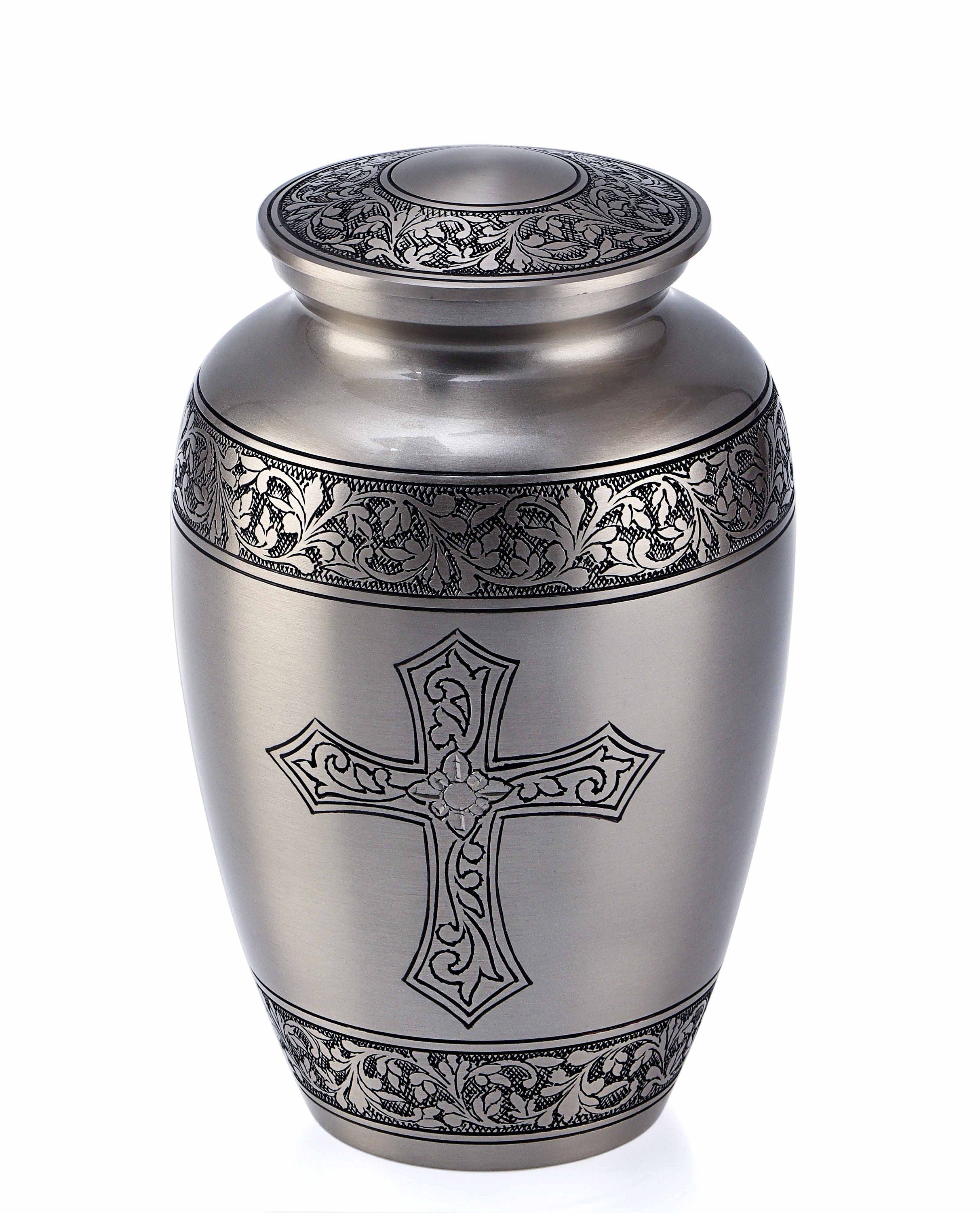 Classic Silver Cross Engraved Adult Urn