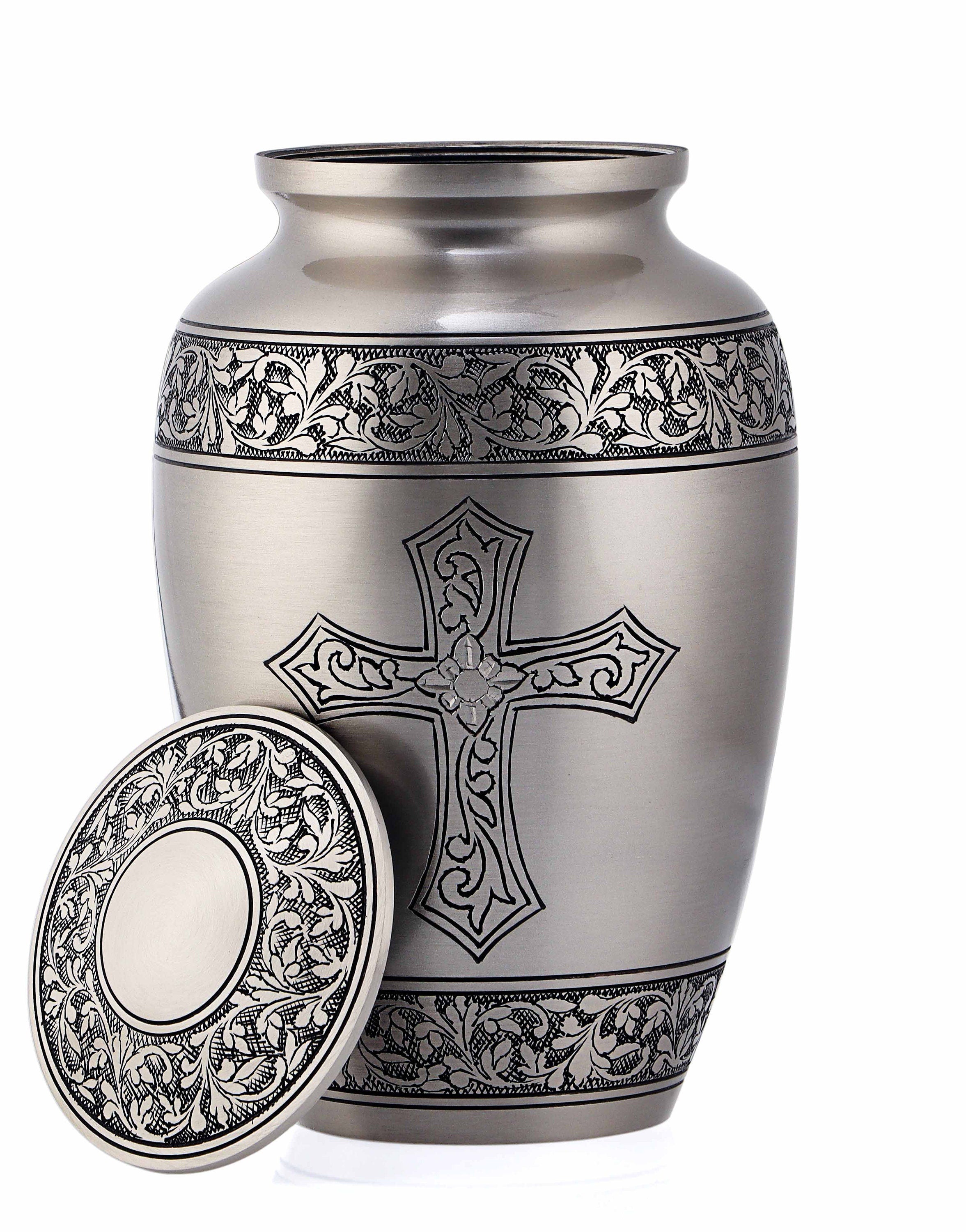 Classic Silver Cross Engraved Adult Urn