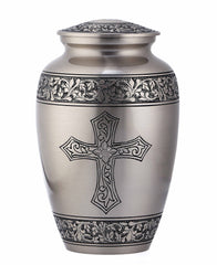 Classic Silver Cross Engraved Adult Urn