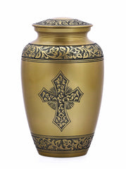 Classic Gold Cross Engraved Adult Urn