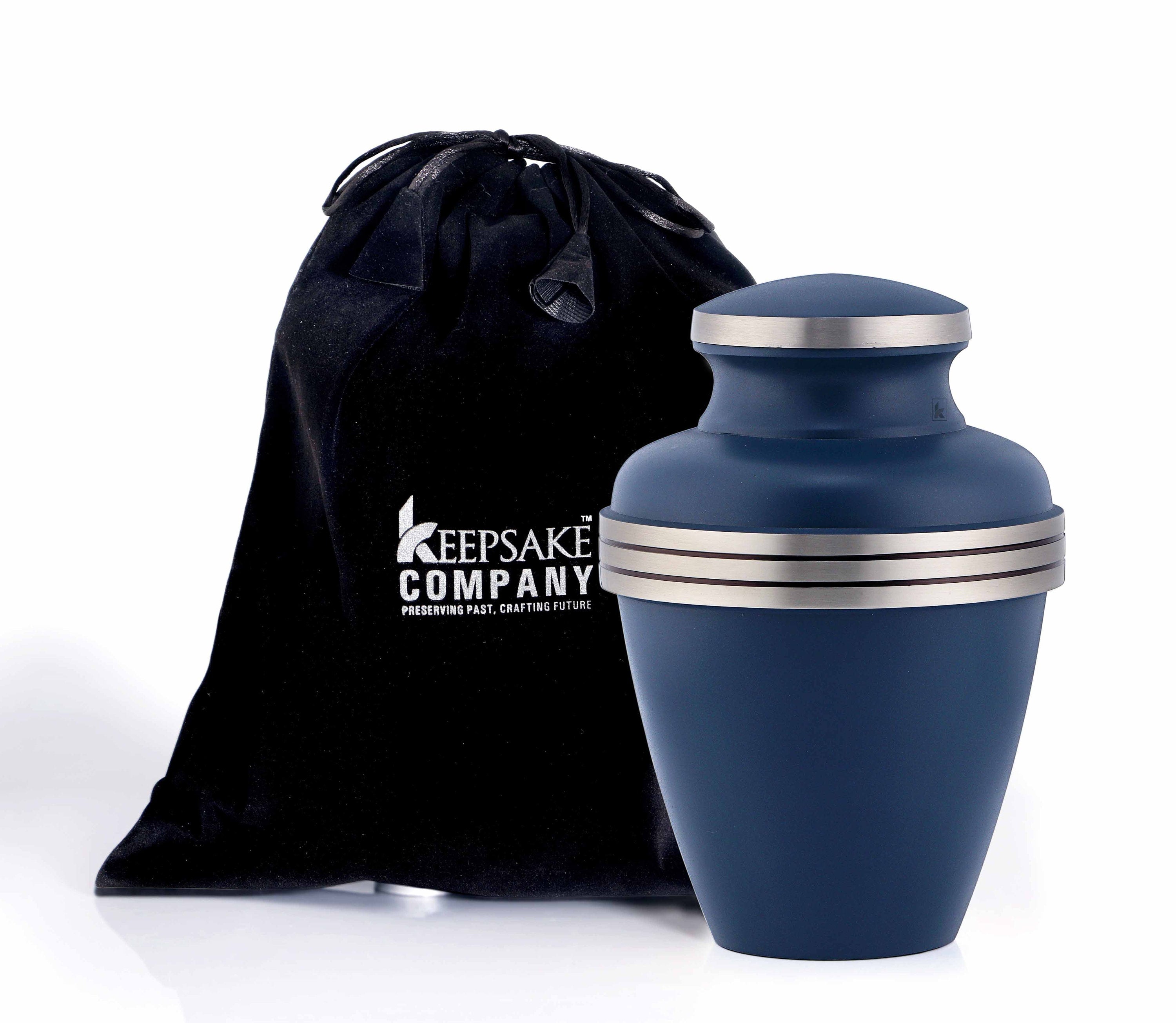 Blue Adult Urn with Silver Band -Urns for Ashes - Urns for Human Ashes - Cremation Urns for Adult Ashes, Ashes Keepsake - Decorative Urns