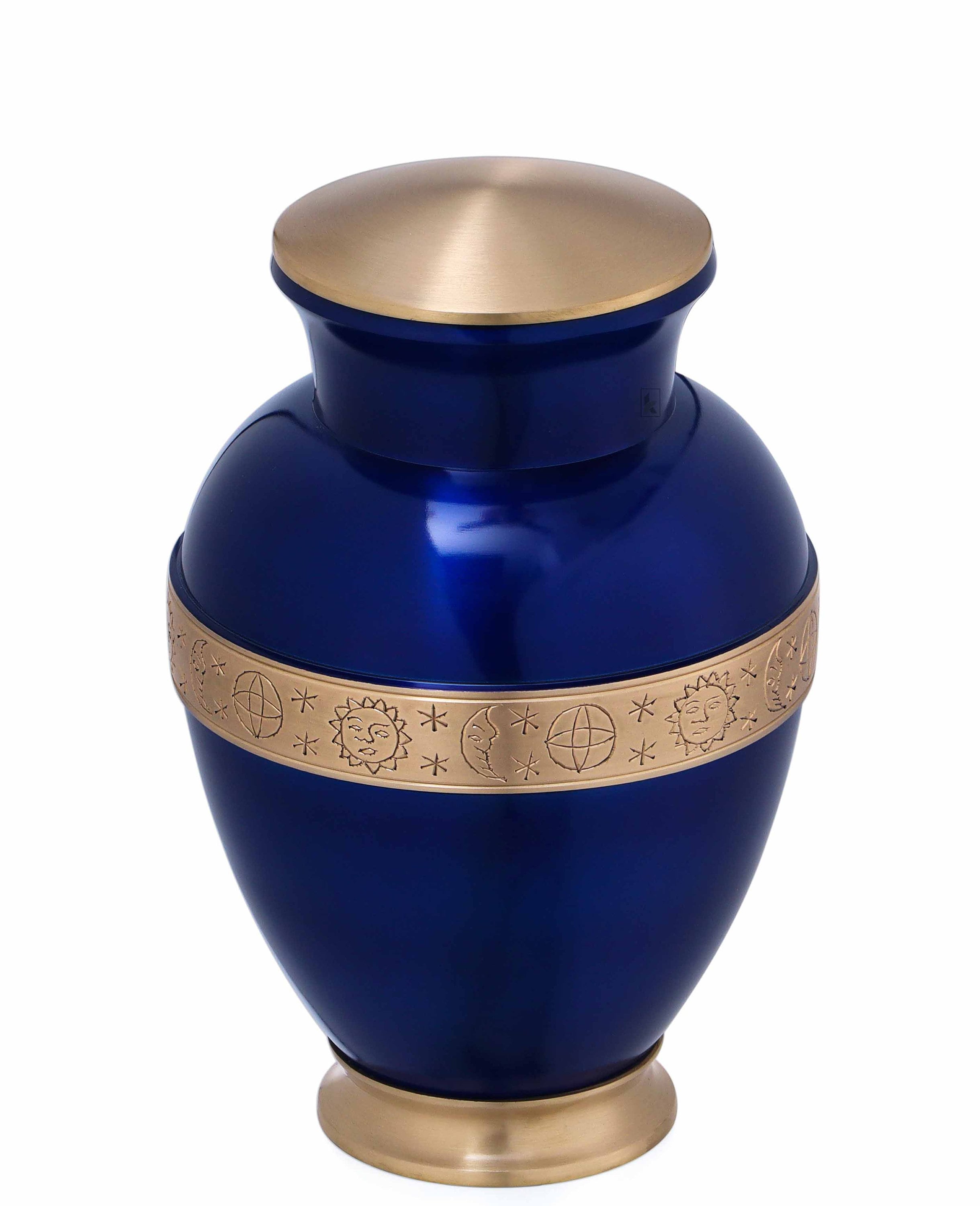 Blue Shining Adult Urn with Golden Engraved Band