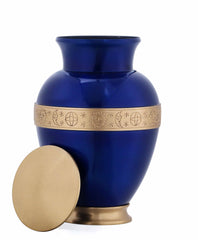 Blue Shining Adult Urn with Golden Engraved Band