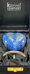 Keepsake Company's Heart Shaped Blue mini Urns engraved with angel's wings for Human Ashes - Perfect for Adults & Infants