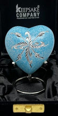 Keepsake Company's Heart Shaped Urns engraved in blue floral design for Human Ashes - Perfect for Adults & Infants