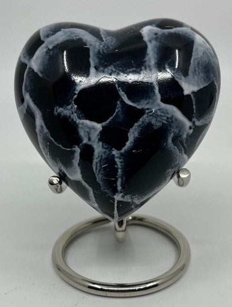 Keepsake Company's Heart Shaped Urn in black blue clouded Design with Stand and Box for Human Ashes - Perfect for Adults & Infants