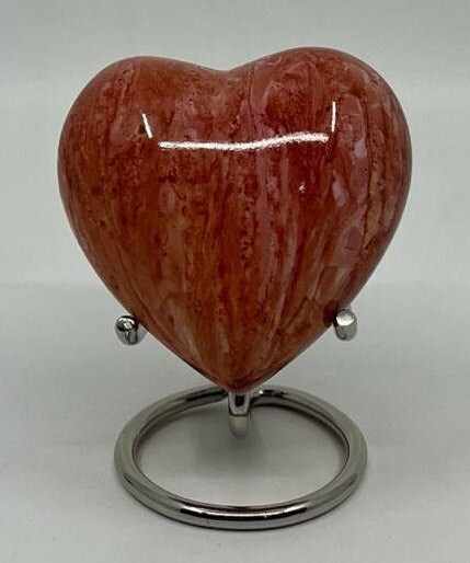 Customizable/ Personalized Heart Shaped Urn in Orange Marble design for Human Ashes - Perfect for Adults & Infants