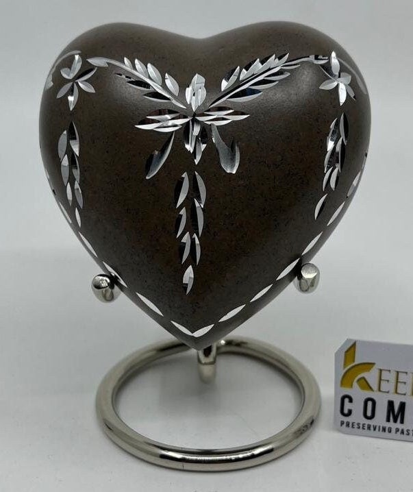 Keepsake Company's Heart Shaped Urns with precise garland engraving in Brown colour  for Human Ashes - Perfect for Adults & Infants