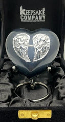 Keepsake Company's Heart Shaped mini Urns with Stand and Bag engraved with angel's wings for Human Ashes - Perfect for Adults & Infants