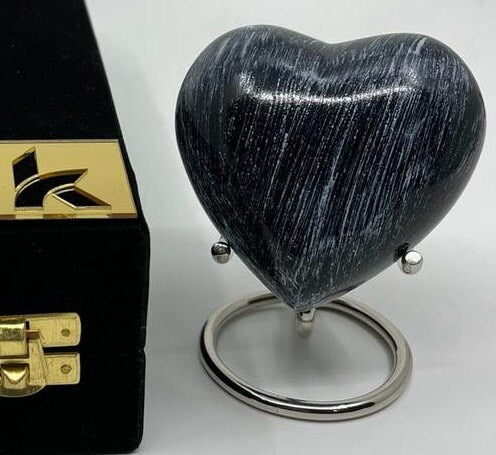 Keepsake Company's Heart Shaped Urns in grey black colour with Stand and Box for Human Ashes - Perfect for Adults & Infants