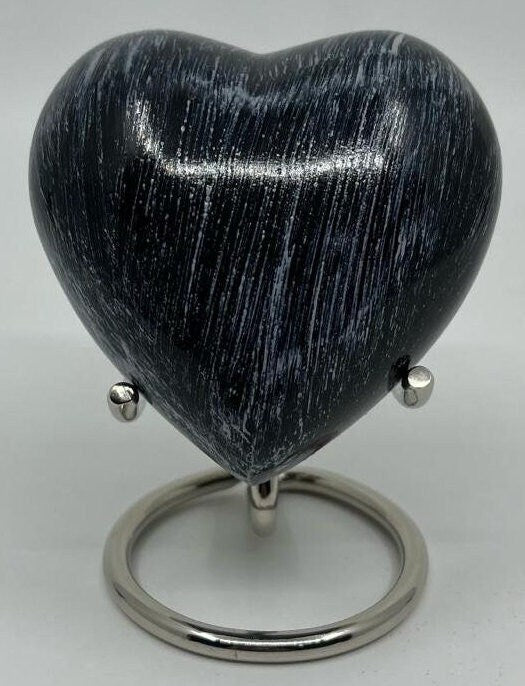 Keepsake Company's Heart Shaped Urns in grey black colour with Stand and Box for Human Ashes - Perfect for Adults & Infants