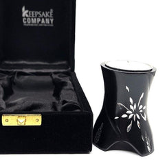 Keepsake Company's Tealight Cremation Urn in Jade Black color and garland engraving design