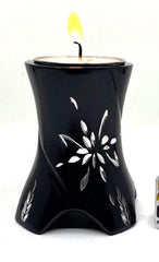 Keepsake Company's Tealight Cremation Urn in Jade Black color and garland engraving design