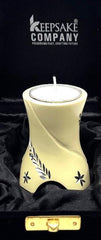 Keepsake Company's Tealight Cremation Urn in gracious pale color and sparkling engraving design