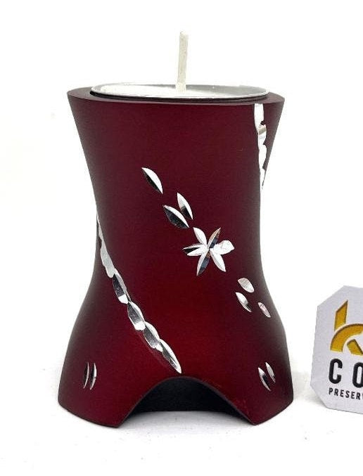 Keepsake Company's Tealight Cremation Urn in gracious Maroon / Red color and sparkling engraving design