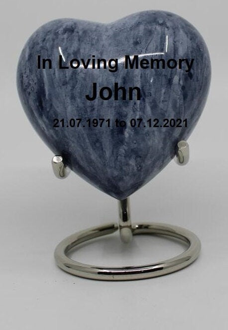 Keepsake Company's Heart Shaped Urns in grey colour with Stand and Box for Human Ashes - Perfect for Adults & Infants