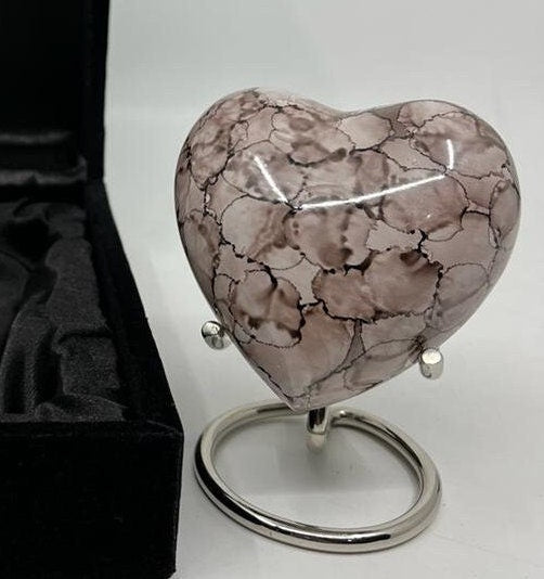 Keepsake Company's Heart Shaped Urn in brown clouded Design with Stand and Box for Human Ashes - Perfect for Adults & Infants