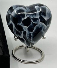 Keepsake Company's Heart Shaped Urn in black blue clouded Design with Stand and Box for Human Ashes - Perfect for Adults & Infants