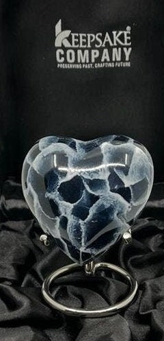 Keepsake Company's Heart Shaped Urn in black blue clouded Design with Stand and Box for Human Ashes - Perfect for Adults & Infants