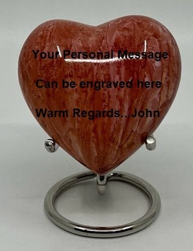 Customizable/ Personalized Heart Shaped Urn in Orange Marble design for Human Ashes - Perfect for Adults & Infants